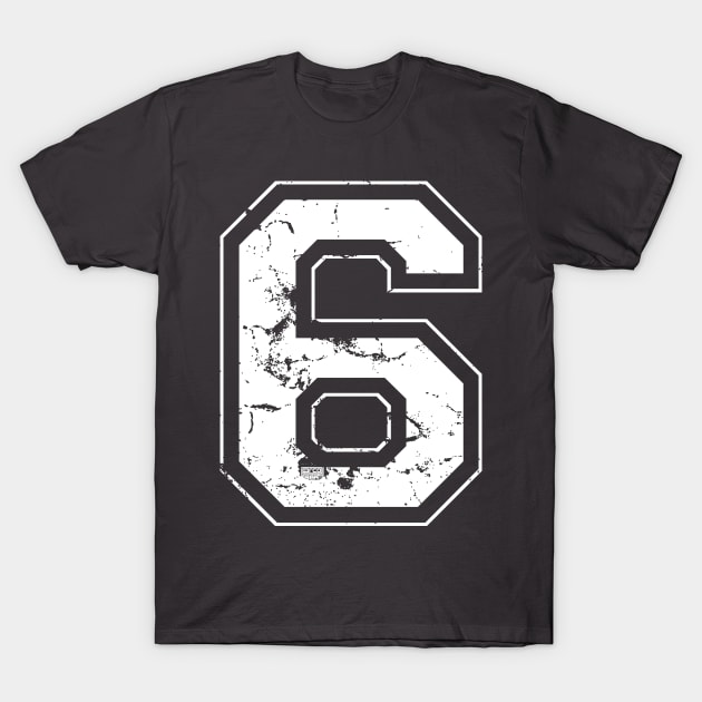 Number 6 Six White Jersey Sports Athletic Player T-Shirt by porcodiseno